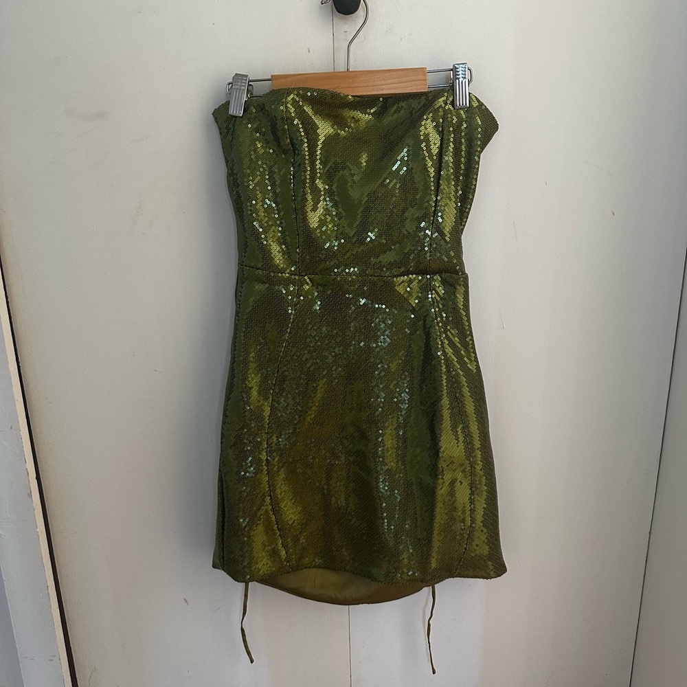Mistress Rocks Bright Olive Sequin Strapless Mini Dress